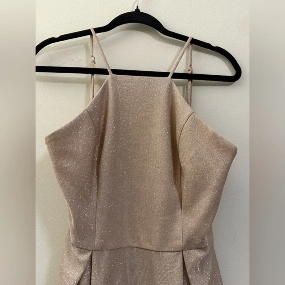 Jules & Cleo Shimmer Nights Square Neck Formal Mini Dress in Nude and Silver - 8